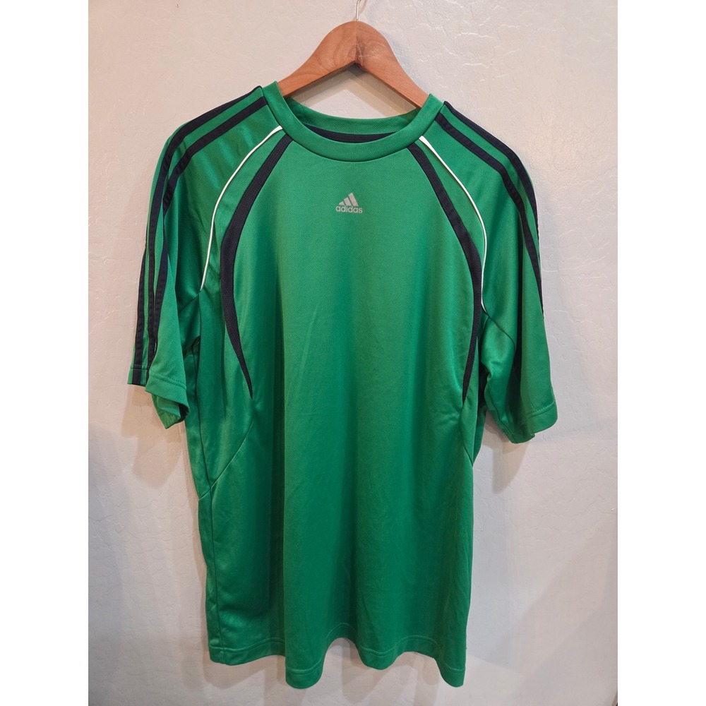 Vintage Adidas Mens XL Green Black 3-Stripe Mesh Athletic Jersey Shirt